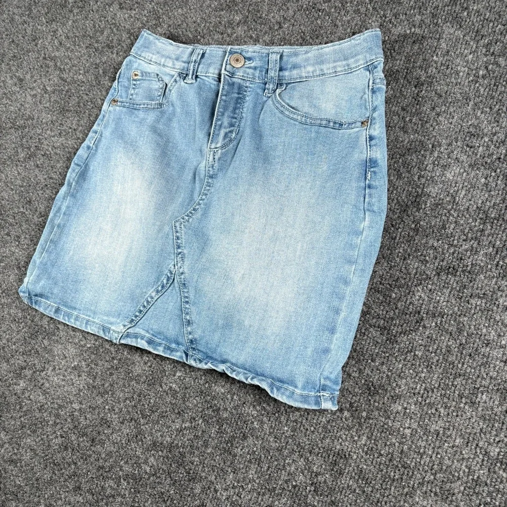 Thereabouts Mini Skirt Womens 12‎ Blue Denim Cotton Stretch Light Wash Outdoor